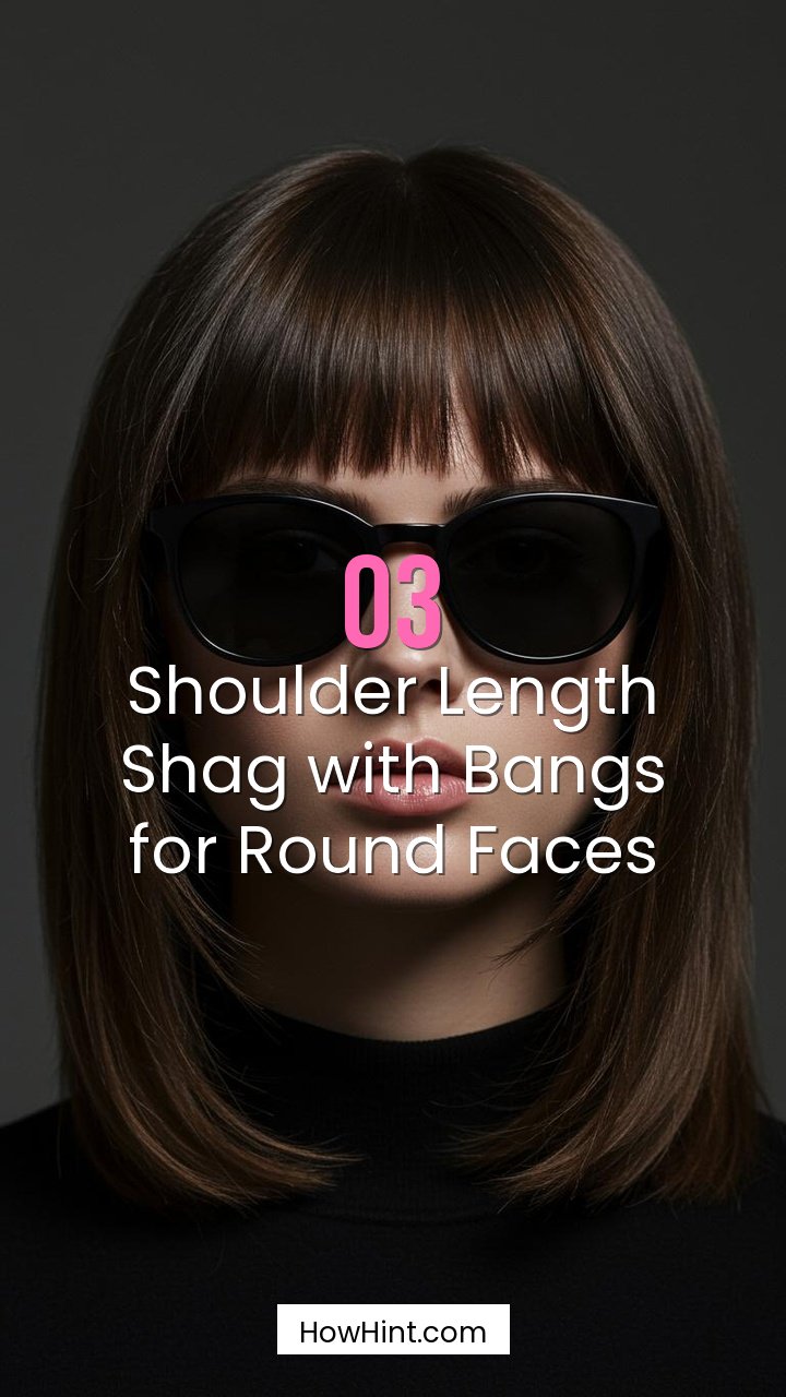 Shoulder Length Shag with Bangs for Round Faces