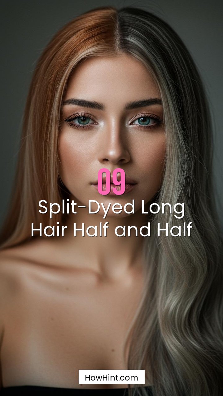Split-Dyed Long Hair Half and Half