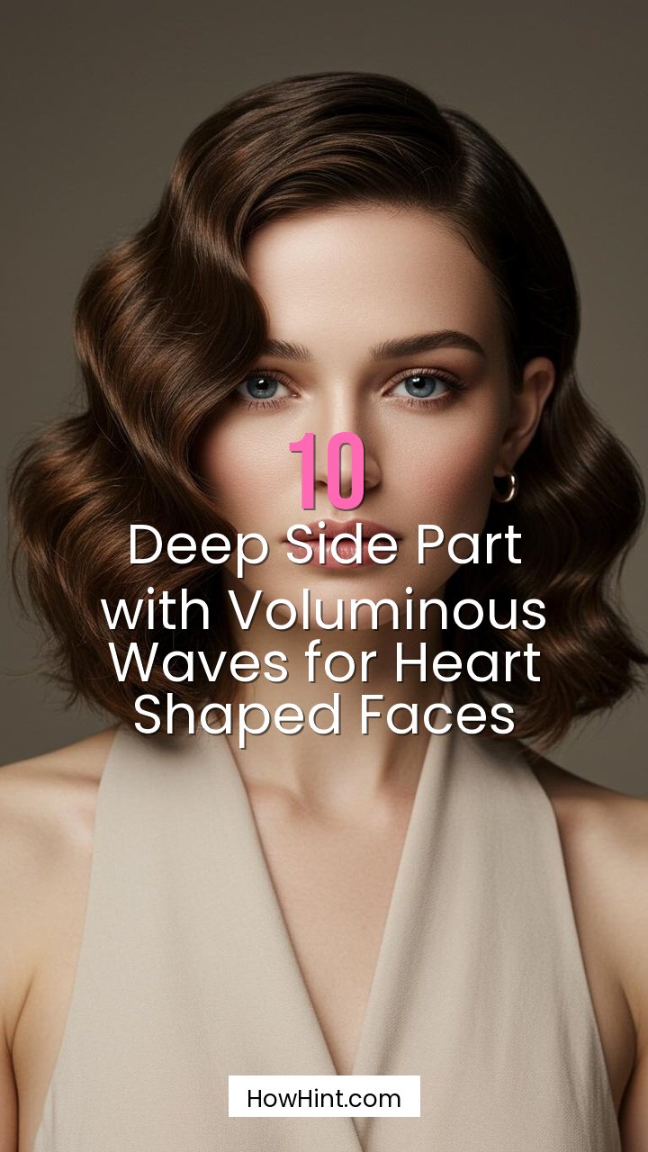 Deep Side Part with Voluminous Waves for Heart Shaped Faces