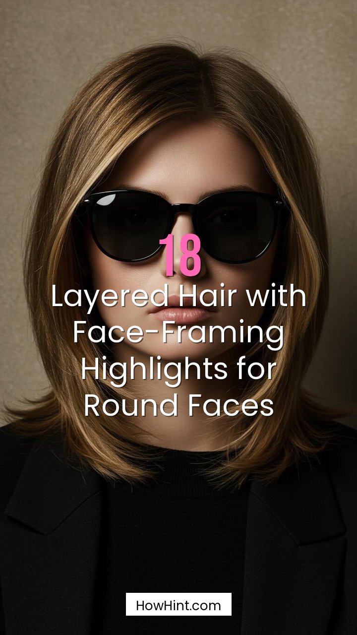 Layered Hair with Face-Framing Highlights for Round Faces