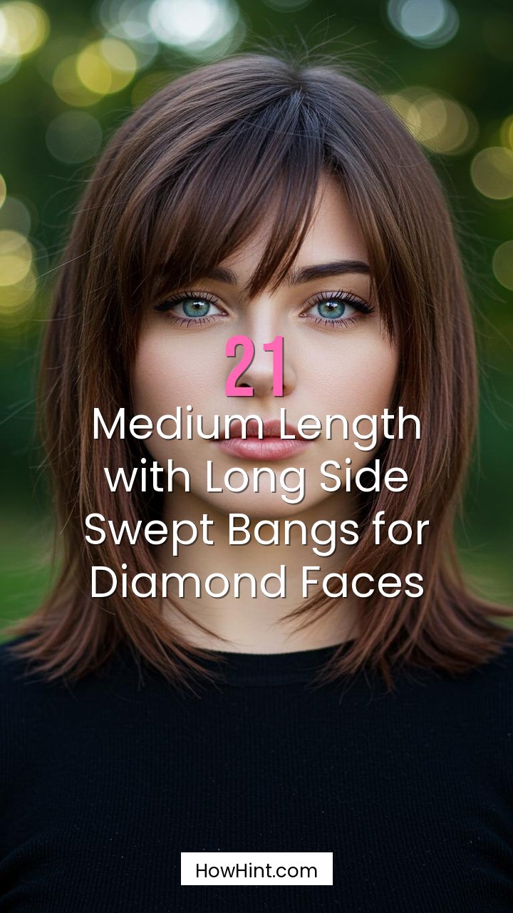 Medium Length with Long Side Swept Bangs for Diamond Faces