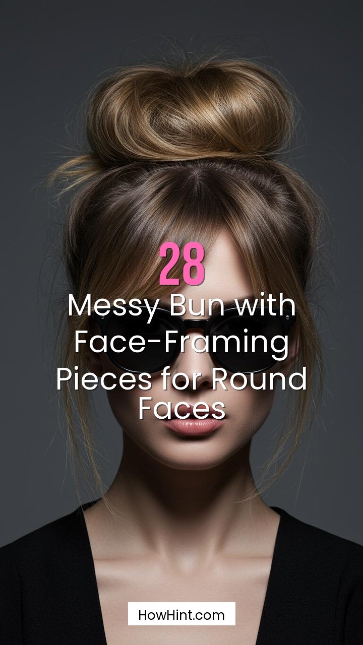 Messy Bun with Face-Framing Pieces for Round Faces