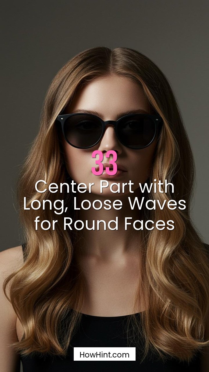 Center Part with Long, Loose Waves for Round Faces