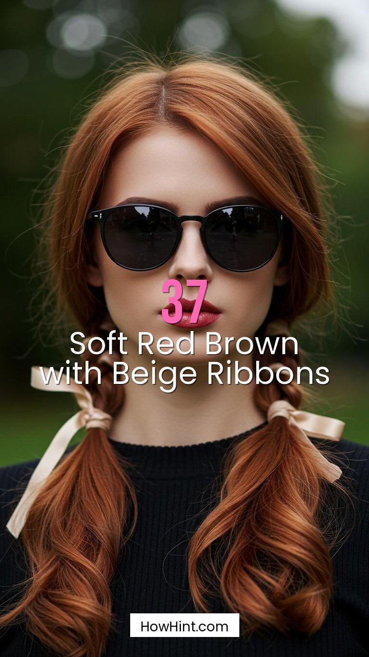 Soft Red Brown with Beige Ribbons