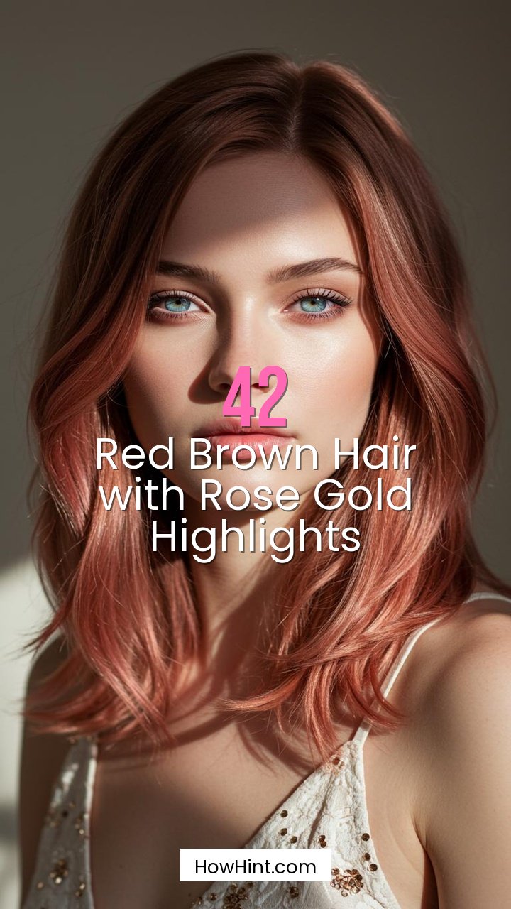 Red Brown Hair with Rose Gold Highlights