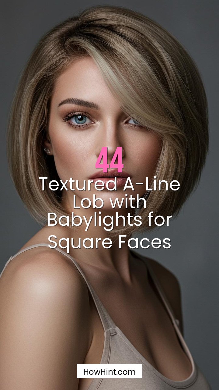 Textured A-Line Lob with Babylights for Square Faces