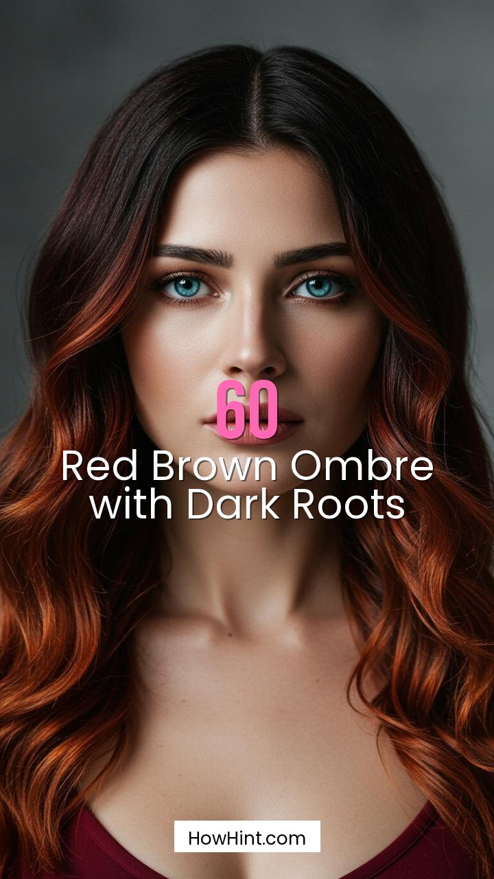 Red Brown Ombre with Dark Roots
